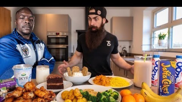 'EATING THE STRONGEST FOOTBALL PLAYER IN THE WORLD\'S DAILY DIET IN ONE SITTING | BeardMeatsFood'