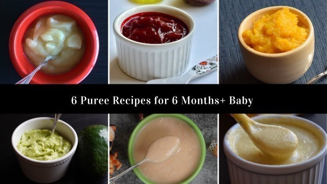 '6 Puree Recipes for 6+Month Baby|Stage 1 Homemade Baby Food |Baby Food Recipes| 6-8 months Baby Food'