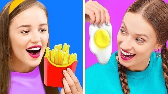 'GUMMY FOOD VS REAL FOOD! || Funny DIY Challenges For Foodies by 123 Go! Gold'