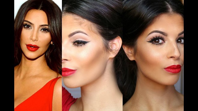 'Kim Kardashian Makeup Tutorial | Red Lips Winged Liner'