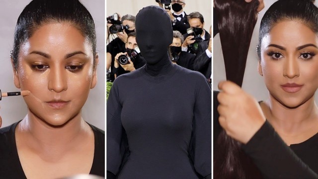 'Here\'s How Kim Kardashian\'s Makeup Looked Under Her Met Gala Face Covering!! #shorts'