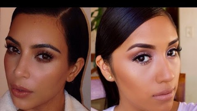 'Kim Kardashian Natural/ Everyday Dewy Makeup Tutorial| Neutral Eyes + Nude Lips'