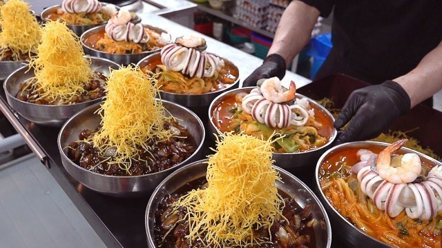 '산더미짜장 Making Amazing Style Noodle Dishes (Jajangmyeon, Jjamppong) - Korean street food'