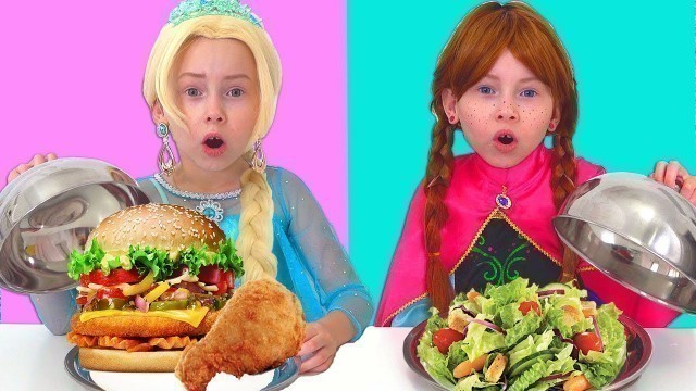 'Elsa & Anna toddlers Pretend Play eat Healthy Food for Kids| Funny Kids Video'