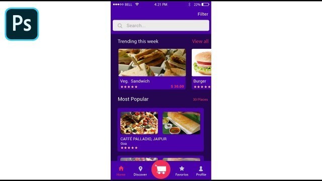 'Creative Food App UI Design - Photoshop - Tutorial'