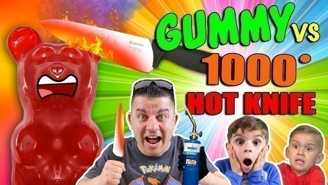 'GUMMY vs HOT KNIFE!!! 1000º Knife meets the world largest gummy bear 