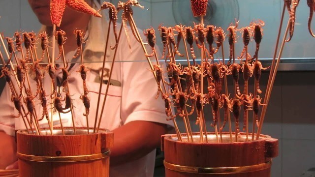 'Scorpions on sticks, Wangfujing Street Food Market, Beijing China August 2013'