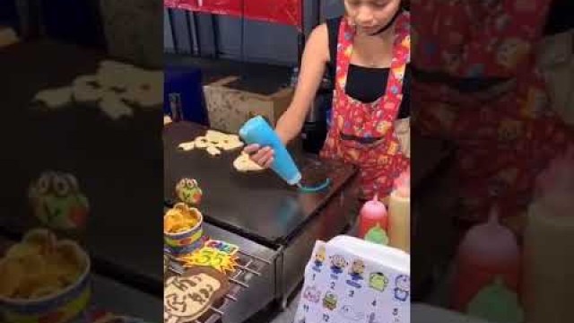 'Amazing Street Food Cartoon Pancake at Thailand'