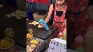 'Amazing Street Food Cartoon Pancake at Thailand'