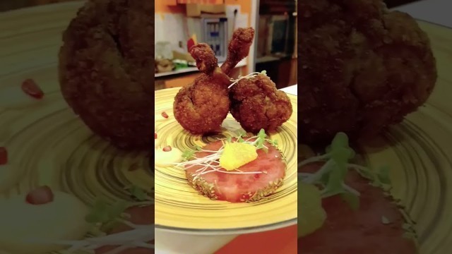 'Chicken leg stuffed mushrooms/plating food'