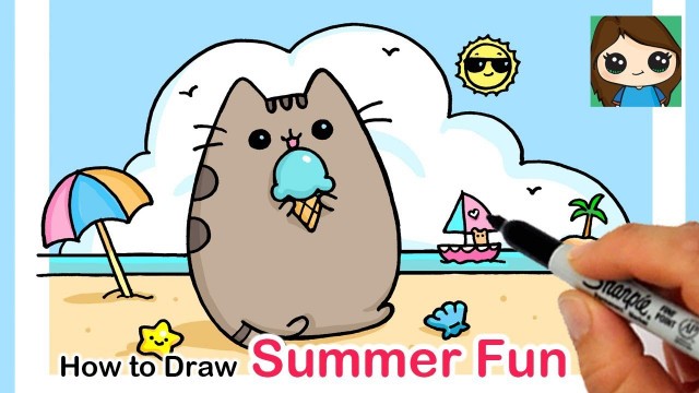 'How to Draw Pusheen at the Beach | Summer Art Series #3'