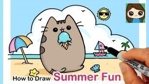 'How to Draw Pusheen at the Beach | Summer Art Series #3'