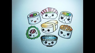 'How To Draw Sushi Set Japanese Food Cartoon Coloring Kawaii'