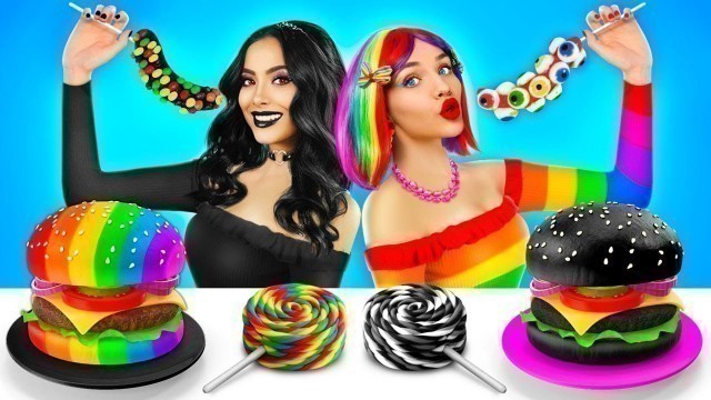 'Mukbang Color Food Challenge! Rainbow VS Black Food & Desserts by RATATA CHALLENGE'