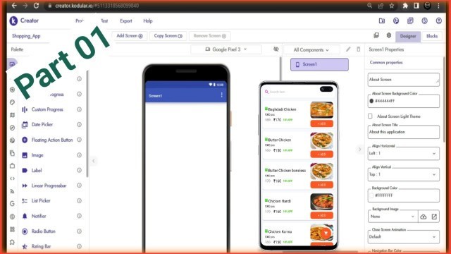 'Creating Shopping app, food delivery app in kodular tutorial1 || Recycler List View || Part 01'