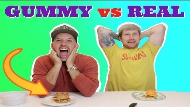 'GUMMY FOOD VS REAL FOOD!! (EXTREME! *Eating giant alligator and frogs!)'