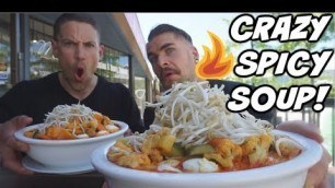 'SPICY ASIAN SOUP CHALLENGE! Spicy Food Challenge!  7lb Hot Laksa Soup! Man Vs Food'