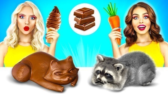 'Real Food vs Chocolate Food Challenge | Eating Only Gummy Sweets & Snacks by RATATA COOL'