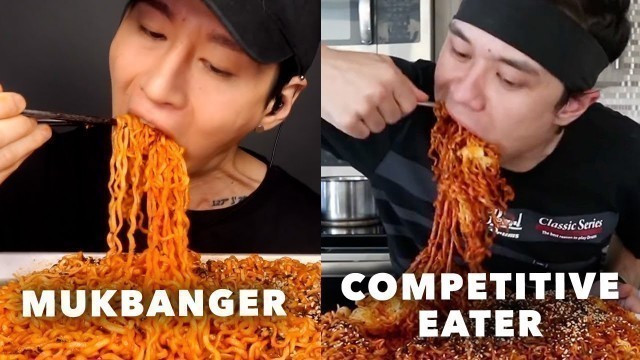 'MUKBANGERS vs. COMPETITIVE EATERS doing food challenges 