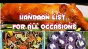 'PARTY HANDAAN List for all occasions FILIPINO FOODS #foodmenu #birthdayparty #fiesta'