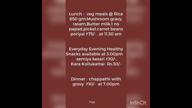 '25.12.22 Sunday Food menu updated list, #Home Made hygiene Food# #Bhagavathi Foods#'