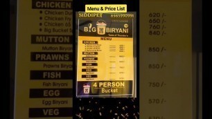 'BIG BUCKET BIRYANI Menu & Price List #BBB #bigbucketbiryani #siddipet #సిద్దిపేట #food #recipe'