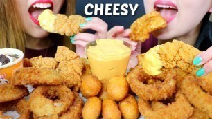 'ASMR CHEESY FRIED CHICKEN & FISH + CRUNCHY ONION RINGS + ICE CREAM SUNDAES 리얼사운드 먹방 | Kim&Liz ASMR'