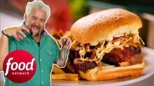 'Guy Fieri Bites Down On A HUGE Tasty Pork Belly Sandwich l Diners, Drive-Ins & Dives'