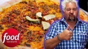 'Guy FREAKS OUT About A Cheeseburger Pizza With Ketchup And Mustard Base! | Diners, Drive-Ins & Dives'