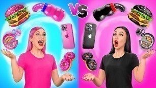 'Black vs Pink Food Challenge #2 | Eating Everything Only In 1 Color For 24 Hours by Multi DO'