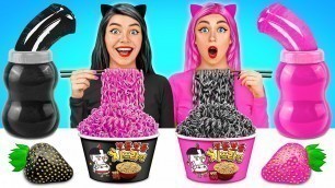 'Black vs Pink Food Challenge #1 | Eating Everything Only In 1 Color For 24 Hours Multi DO Challenge'