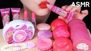 'ASMR PINK FOOD ASMR EDIBLE BARBIE FOOD, EDIBLE LIPSTICK, EDIBLE LIP GLOSS, CAKE, MACARON, CANDY ASMR'