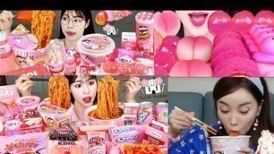 '#ASMR pink Food.#ASMR Mukhbang #Spicy hot noodles.Sulgi mukhbang.'