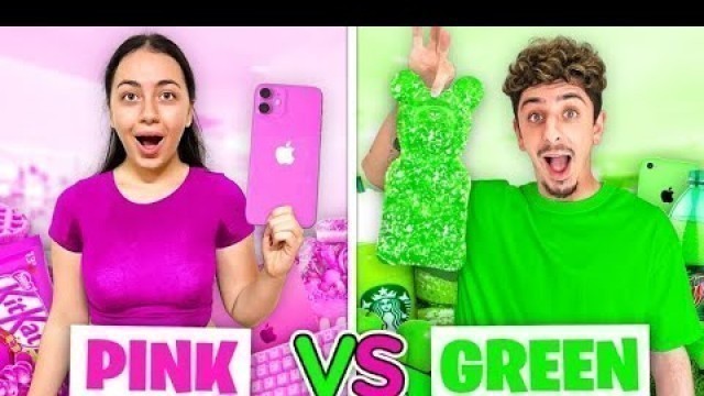 'EVERYTHING in One Color for 24 Hours! (Pink VS Green)'