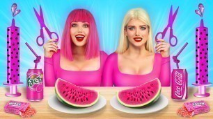 'One Color Food Challenge|| Last To Stop Eating ONLY PINK Food for 24 Hours by RATATA POWER'