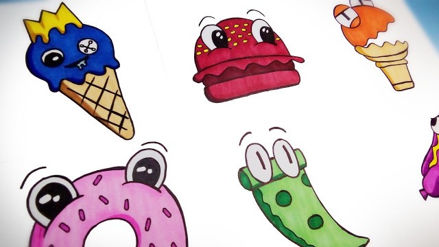 'Drawing Rainbow Friends in FOOD style | Blue Ice Cream, Red Burger, Pink Donut, etc.,'