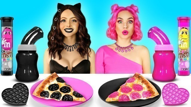 'Chocolate Vs Black VS Pink Food Challenge! Eating 1 Color Food & Sweets 24 Hours by RATATA CHALLENGE'