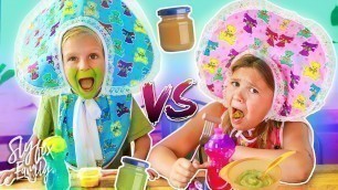 'SIS VS BRO TWINS BABY FOOD VS REAL FOOD CHALLENGE!! | Slyfox Family'