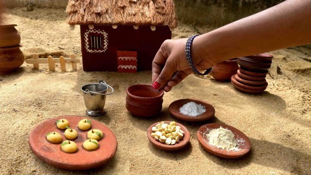 'Miniature Pottukadalai sweet|Cooking without fire|Tiny foods|Kuttys miniature|without fire cooking'