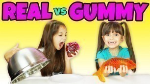 'Real Food vs Gummy Food Challenge Part 6 - Giant Gummy Candy | Emily and Evelyn'