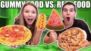 'Gummy Food vs Real Food CHALLENGE! **EATING GIANT GUMMY FOOD**'