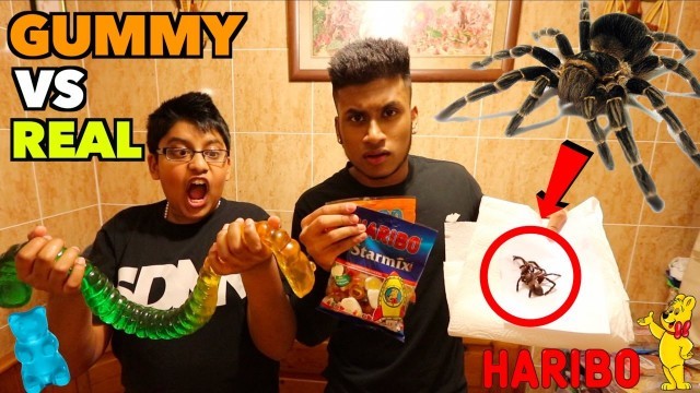 'GROSS GUMMY FOOD VS REAL FOOD CHALLENGE *REAL TARANTULA* (GIANT GUMMY FOOD)'