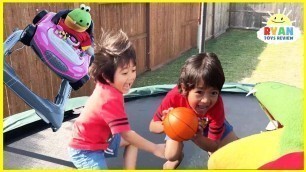 'Kids Playtime chasing with Gus The Gummy Gator Pretend Play! Family Fun Trampoline Jumping'