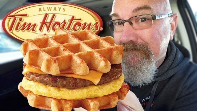 'Tim Hortons ☕ Belgian Waffle Breakfast Sandwich • Food Review'