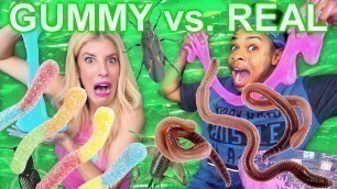 'HOW TO MAKE GIANT GUMMY FOOD vs REAL FOOD SLIME CHALLENGE ft. Rebecca Zamolo'