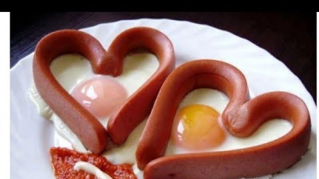 'Heart shaped Breakfast/Heart shaped hotdog Egg/creative food ideas/hotdog and egg'