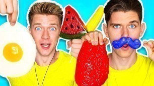 'Gummy Food vs. Real Food Challenge! *EATING GIANT GUMMY FOOD* Best Gross Real Worm Candy'