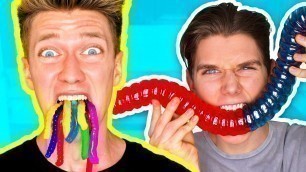 'Gummy Food vs. Real Food Challenge! *EATING GIANT GUMMY WORMS* Gross Real Worm Food Candy'