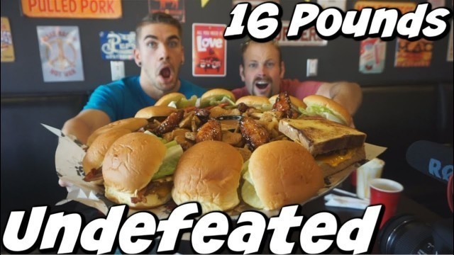 '16lb Undefeated Burger Challenge w/ Fried Pickles, Wings & 4 Milkshakes! Man Vs Food | NYC'