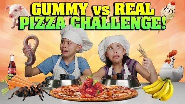 'GUMMY VS. REAL: PIZZA CHALLENGE!!! Spiders, Chickens & Worms OH MY!'